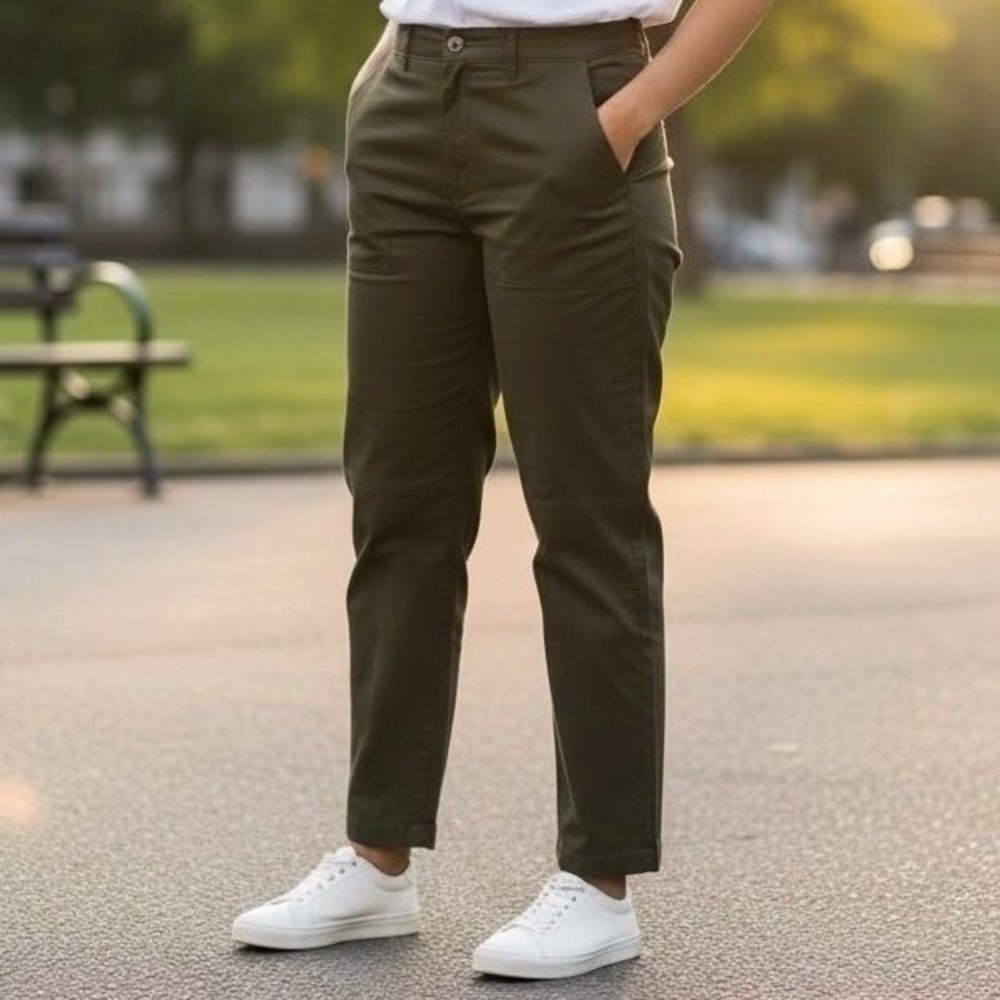 Tory Burch Utility Pants Women Size 10‎ Olive Green Straight Leg High Rise
